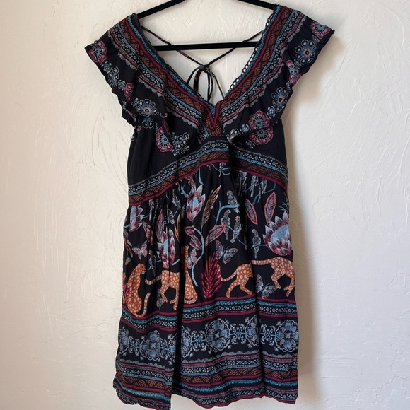 Anthropologie Deep V leopard butterfly mini dress size M - Picture 7 of 10